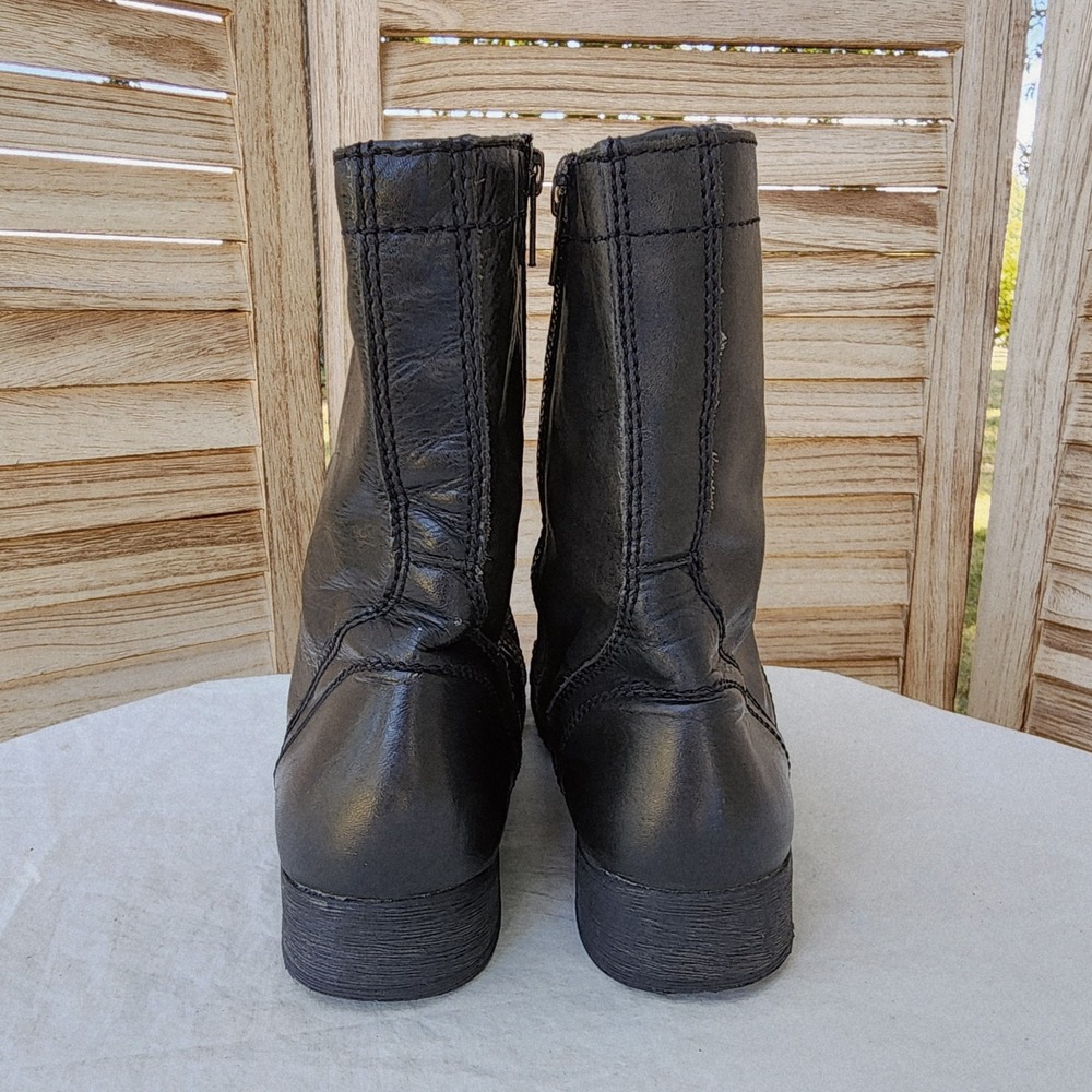 Steve Madden Sz 9M Black Leather Troopa Lace Up Combat Boots Side Zip Cap Toe - Picture 4 of 8
